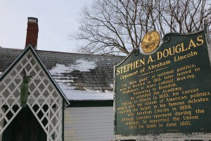 Stephen A. Douglas Sad House sign outside building
